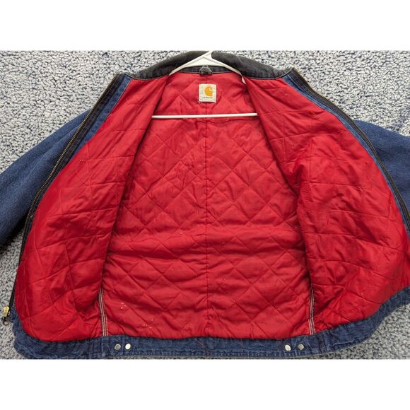 VTG Carhartt Detroit Denim Trucker Jacket Quilt Lined Size M Full Zip Distressed - Picture 2 of 16
